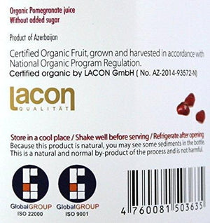 100% Pomegranate Juice - USDA Organic Certified - Glass Bottle (2 Pack)