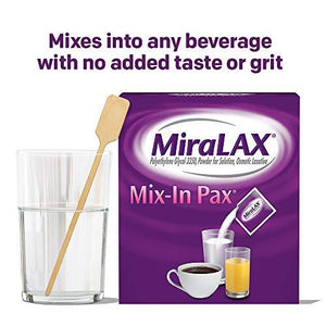 MiraLAX Laxative Powder for Gentle Constipation Relief, 10 Count Mix-In Packs + Mixing Stirrers