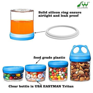 SELEWARE Portable Stackable Food Storage Containers for Snacks Formula Powder and Drinks Twist Lock System Airtight Leak-proof BPA and Phthalate Free 4 Piece Jars 31oz Blue