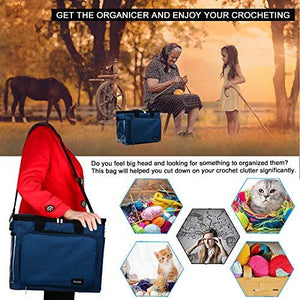 Hoshin Knitting Bag for Yarn Storage, High Capacity Yarn Totes Organizer with Inner Divider Portable for Carrying Project, Knitting Needles(up to 14”), Crochet Hooks, Skeins of Yarn (Navy)