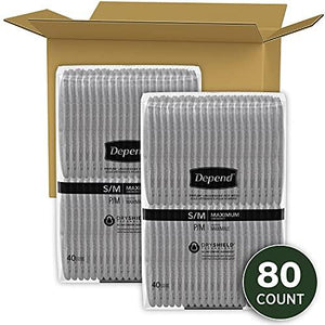 Depend Fit-Flex Adult Incontinence Underwear Men, Maximum Absorbency, Small/Medium, Grey, 80 Count