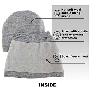 Braxton Hats and Scarf Set Women - Grey Knit Slouchy Plain Beanie Neck Warmer - Wool Fleece Cap Infinity Scarfs