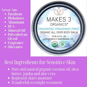 Makes 3 Organics All Over Body Balm, Unscented, 2 Fluid Ounce