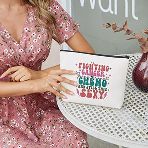 Makeup Bag Cancer Gifts for Women Funny Chemo Cancer Survivor Cancer Fighter Cancer Warrior Gifts for Her Cancer Patient Friends Inspirational Breast Cancer Awareness Toiletry Bag Zipper Pouch
