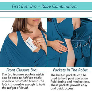 Recovery Robe for Breast Cancer/Surgery Recovery (Small, Blue)
