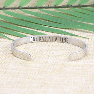 One Day At A Time Bracelet Inspirational Jewellery Bangle Sobriety Gift Hidden Message Mantra Cuff