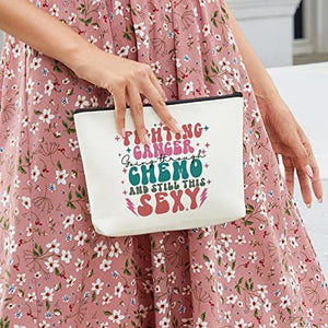 Makeup Bag Cancer Gifts for Women Funny Chemo Cancer Survivor Cancer Fighter Cancer Warrior Gifts for Her Cancer Patient Friends Inspirational Breast Cancer Awareness Toiletry Bag Zipper Pouch