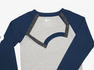 Kids Navy Port Access Baseball Tee, Shoulder Snap T-Shirt, IV Access, Adaptive Cancer/Chemo/Rehab/Recovery Shirt