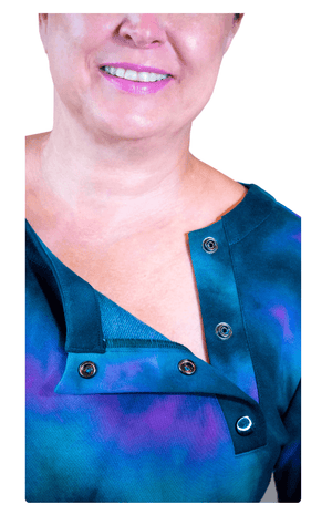 Adaptive Women’s Shirt | Dialysis | Chemotherapy | PICC Line Access In Tie Dye Print Teal Combo