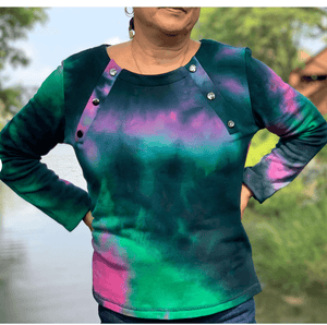 Adaptive Women’s Shirt | Dialysis | Chemotherapy | PICC Line Access In Tie Dye Print Teal Combo