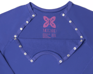 Chemo Long Sleeve Shirt with Chest Port Access in Color Navy, chemotherapy top with snaps for cancer patients