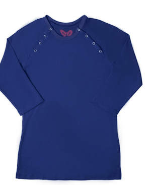 Chemo Long Sleeve Shirt with Chest Port Access in Color Navy, chemotherapy top with snaps for cancer patients