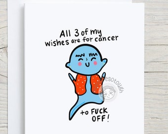 Cancer Encouragement Card Funny - Genie 3 Wishes - Cancer Card - Cancer Fighter - Cancer Support Card- Cancer Survivor Card