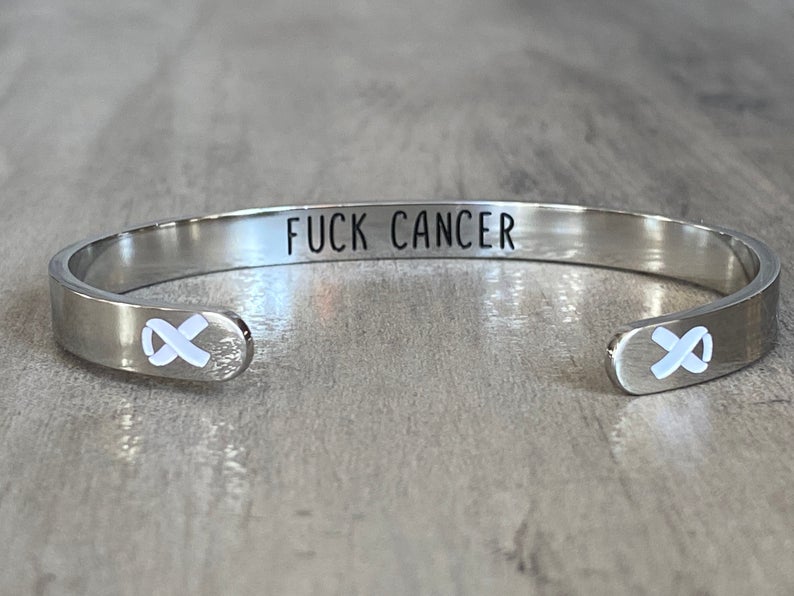 Lung Cancer Awareness Bracelet - White Ribbon, “Funk Cancer"