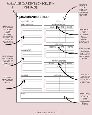 Caregiving Daily Tasks Log, A4 A5 Printable