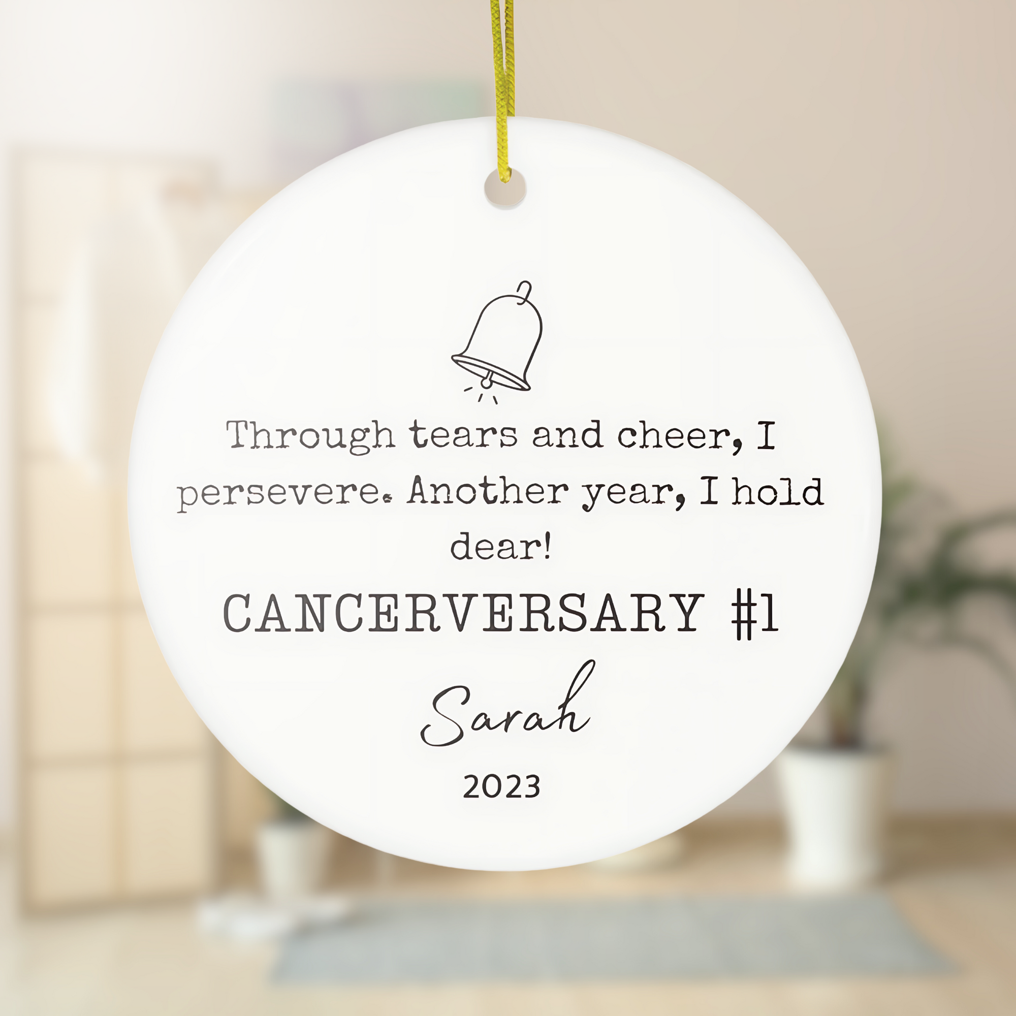 Personalized Ceramic Ornament, Cancerversary Bell