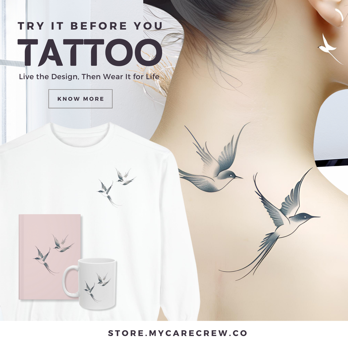 Try Before Ink: Sweatshirt, Mug, or Journal - Test Your Tattoo Design