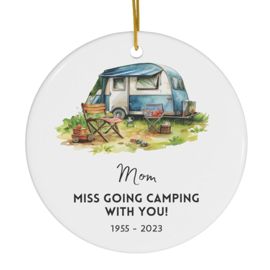 Personalized Ceramic Ornament, Mom Camping