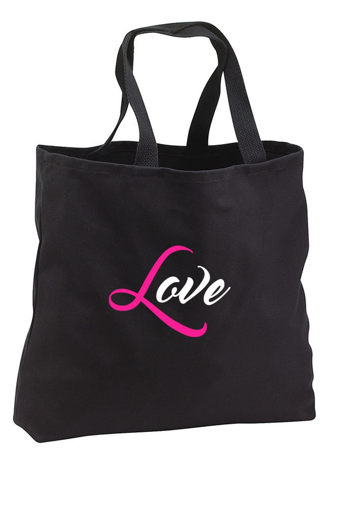 Love Pink Breast Cancer Ribbon Simple Canvas Tote Bag Cotton
