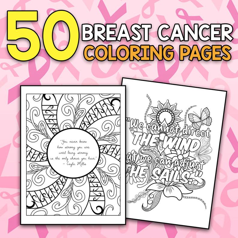 BEST VALUE - 20 Breast Cancer Coloring Pages - Instant Download