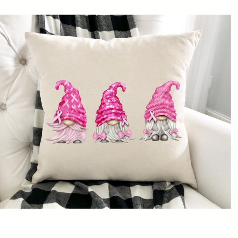 GNOMES, Breast Cancer Awareness Pillow Cover, Insert not included, Breast Cancer Pillow Cover mothers day