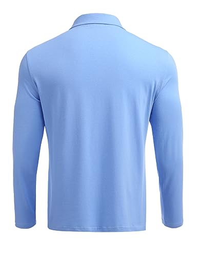 Deyeek Port Access Shirts for Men Recovery Breathable Long Sleeve Chemo Shirts for Port Access Blue