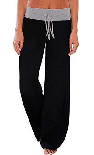 AMiERY Womens Pajamas High Waisted Pants Juniors Sleep Stretch Solid Pants Wide Leg Pants Jogger Palazzo Lounge Pants Black L