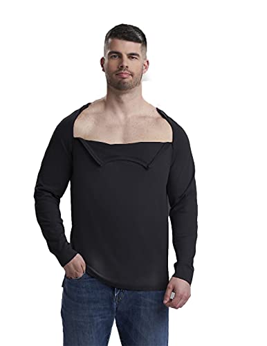 Care+Wear Men’s Dual Port Access Shirts, Long Sleeve Chemo Shirt for Men Black - My CareCrew