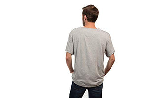 MAI Post Shoulder Surgery Shirts | Chemo Shirts for Port Access | Men Short Sleeve Shirt Gray | Easy Snaps on Shirt Sides and Full Arm Opening | Soft Natural Cotton | Dialysis Clothing