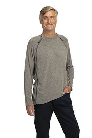 Versa Adaptive Wear Men's Easy Access Shirt, Size Medium, Comfortable, Surgical Recovery, Hospital Shirt, Dual Zipper Grey