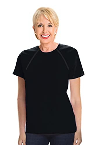 ComfyChemo® CHEMOWEAR : Women&#39;s Short Sleeve Chemotherapy Port Zipper Shirt (Medium, Black)