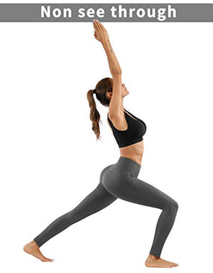 PHISOCKAT 2 Pack High Waist Yoga Pants with Pockets 4 Way Stretch Yoga Leggings (Black+Grey, Medium)