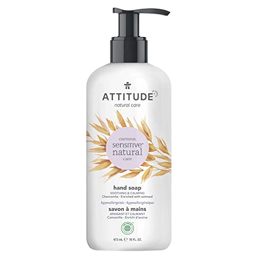 ATTITUDE Natural Hand Soap for Sensitive Skin, Dermatologist-tested &amp; Hypoallergenic, Vegan &amp; Cruelty-free, Chamomile, 16 Fl Oz