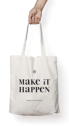 Mindful Mantras Inspirational CANVAS TOTE BAG - NEVER NEVER GIVE UP - Motivational Affirmation Tote bag to uplift you all day long. Great uplifting Gift for Men Women Teens Friends or Coworkers, White, 15