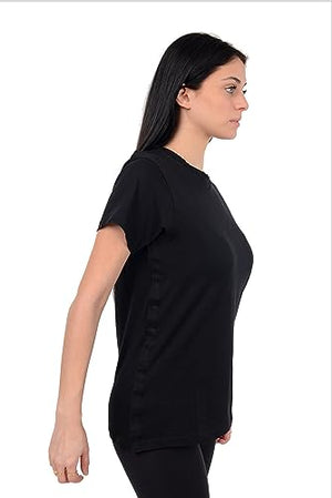 Post Surgery Recovery Tshirt Snap Open Tearaway Shirt (Small, Black/Women)