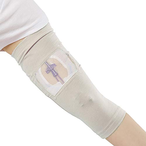 PICC Line Sleeve by Care+Wear - Ultra-Soft Antimicrobial Long PICC Line Cover for Upper Arm That Provides Comfort, Security and Breathability with Mesh Window (Slate Grey, X-Large 17"-19" Bicep)