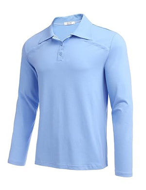 Deyeek Port Access Shirts for Men Recovery Breathable Long Sleeve Chemo Shirts for Port Access Blue