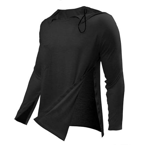 Post Shoulder Surgery Shirts for Men Tearaway Recovery Long Sleeve Shirt Women Full Open Side Snap Chemo Dialysis Adaptive Clothing Black L