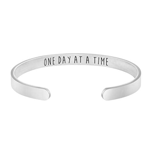 One Day At A Time Bracelet Inspirational Jewellery Bangle Sobriety Gift Hidden Message Mantra Cuff