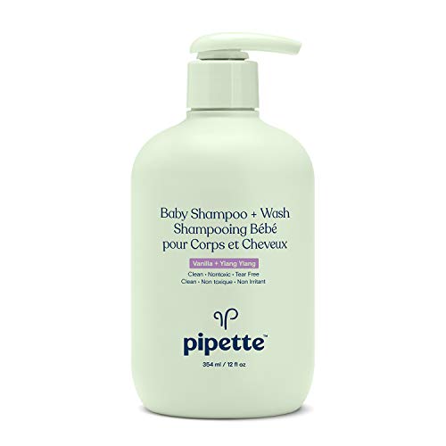 Pipette New Formula Baby Shampoo + Wash, 100% Plant-Derived Squalane and Free of Synthetic Fragrances, Tear-Free Baby Bath Time, Vanilla + Ylang Ylang Aroma, 12fl oz