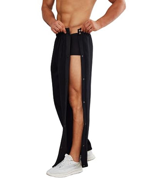 Deyeek Men's Cotton Tear Away Post-Surgery Fleece Pants High Split Snap Button Casual Basketball Sweatpants with Pockets