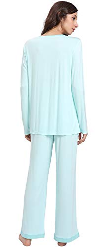 GYS Women's Sleepwear Bamboo Long Sleeve Pajama Pants Set (XL, Aqua)