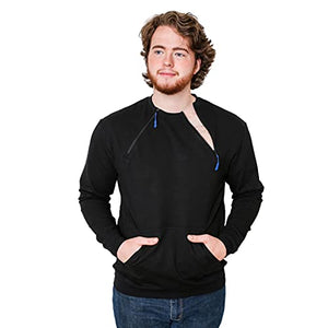 MandM Medical Apparel - Port & Central Access Sweater for Hemodialysis & Chemotherapy - Long-Sleeved Tee with Dual Zippers - Dialysis Shirt Pocket Men and Women (Black, Small)