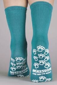McKesson Paw Prints Unisex Non-skid Slipper Socks One Size Teal 1 Pair