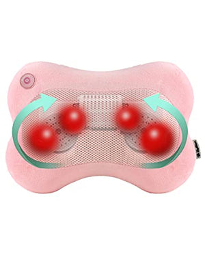 Zyllion Shiatsu Back and Neck Massager - Kneading Massage Pillow with Heat for Shoulders, Lower Back, Calf - Use at Home and Car - Pink (ZMA-13-PKV)