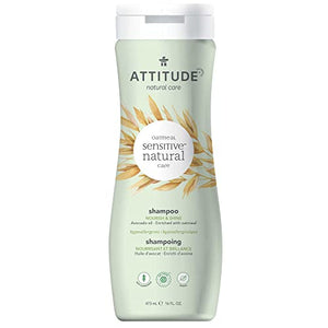 ATTITUDE Nourishing Hair Shampoo for Sensitive Skin, EWG Verified Plant & Mineral-Based Ingredients, Enriched with Oatmeal, Vegan and Cruelty-free, Avocado Oil, 16 Fl Oz