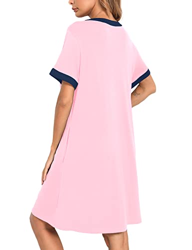 SWOMOG Zip Up Dress for Women Post Surgery Short Sleeve Robe Modal Nightgown Sleepwear with Pockets