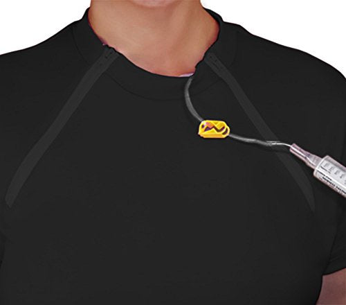 ComfyChemo® CHEMOWEAR : Women&#39;s Short Sleeve Chemotherapy Port Zipper Shirt (Medium, Black)