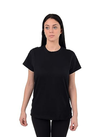 Post Surgery Recovery Tshirt Snap Open Tearaway Shirt (Small, Black/Women)
