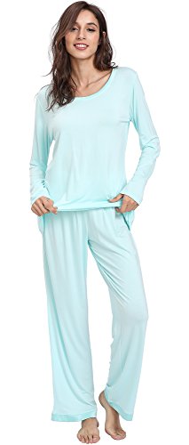 GYS Women&#39;s Sleepwear Bamboo Long Sleeve Pajama Pants Set (XL, Aqua)